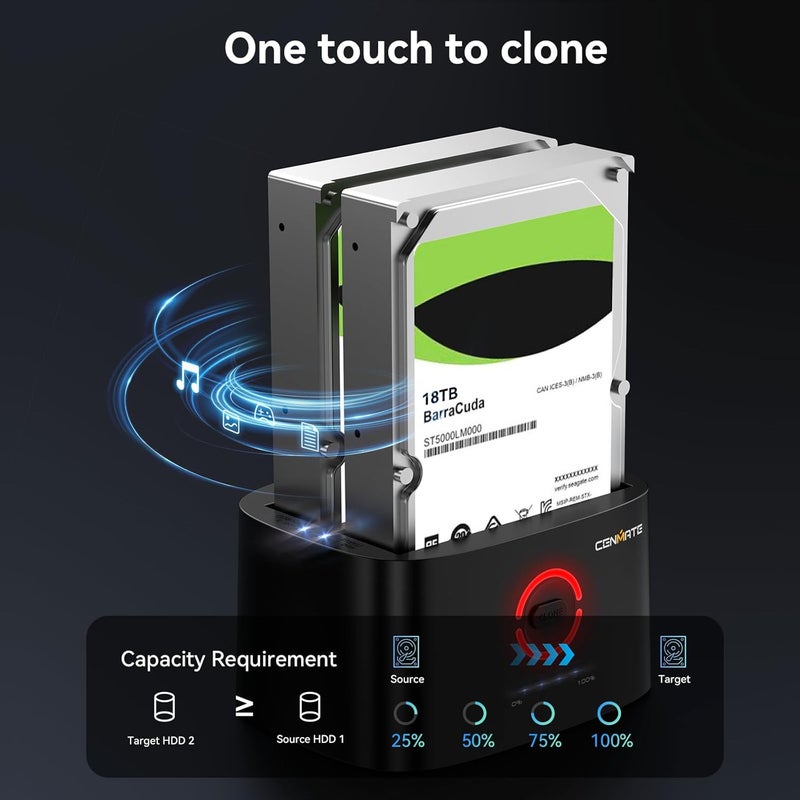 cenmate Dual Bay Hard Drive Docking Station with Offline Clone, USB A/C 3.0 to SATA, Hard Drive Reader for 2.5/3.5 Inch HDD/SSD(Supports 18TB*2, Up to 6Gbps Under UASP) - Image 3